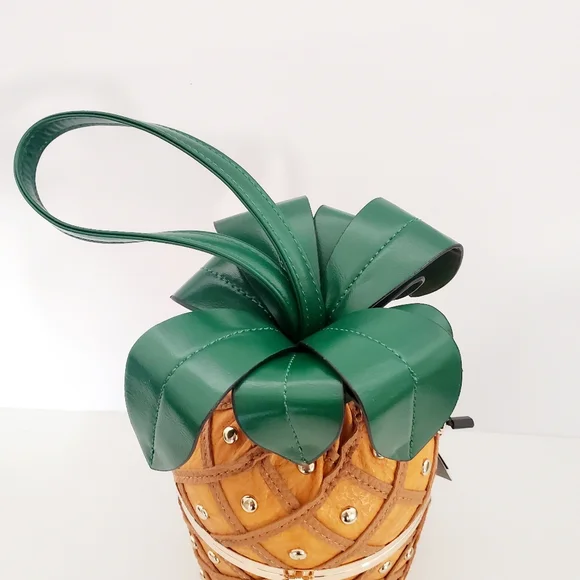 Diophy Leather Pineapple Shape Yellow Satchel Crossbody Purse - Picture 6 of 13